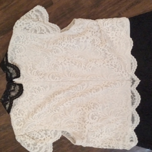 Betsy Johnson Ivory and Black Lace Dress with Collar Size 14 - Picture 12 of 12